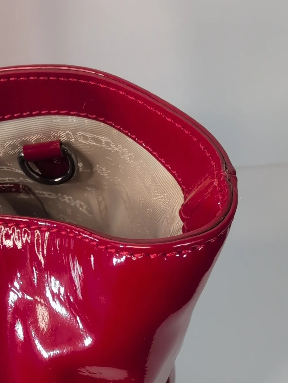 Celine Red Patent Leather Tote Bag With Padlock